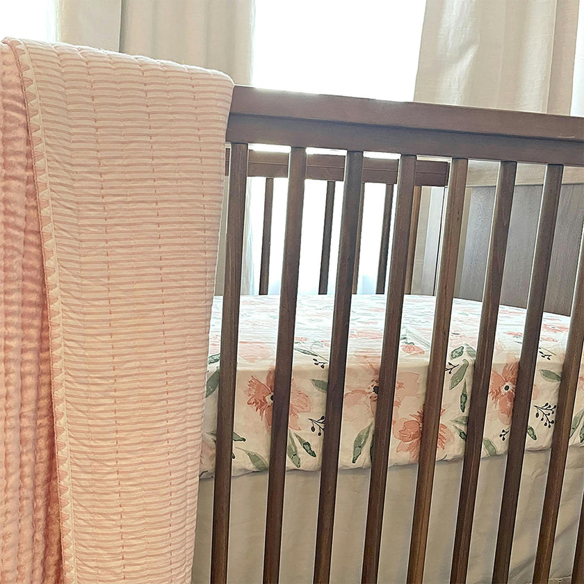 Parker Pink Floral Cotton Fitted Crib Sheet