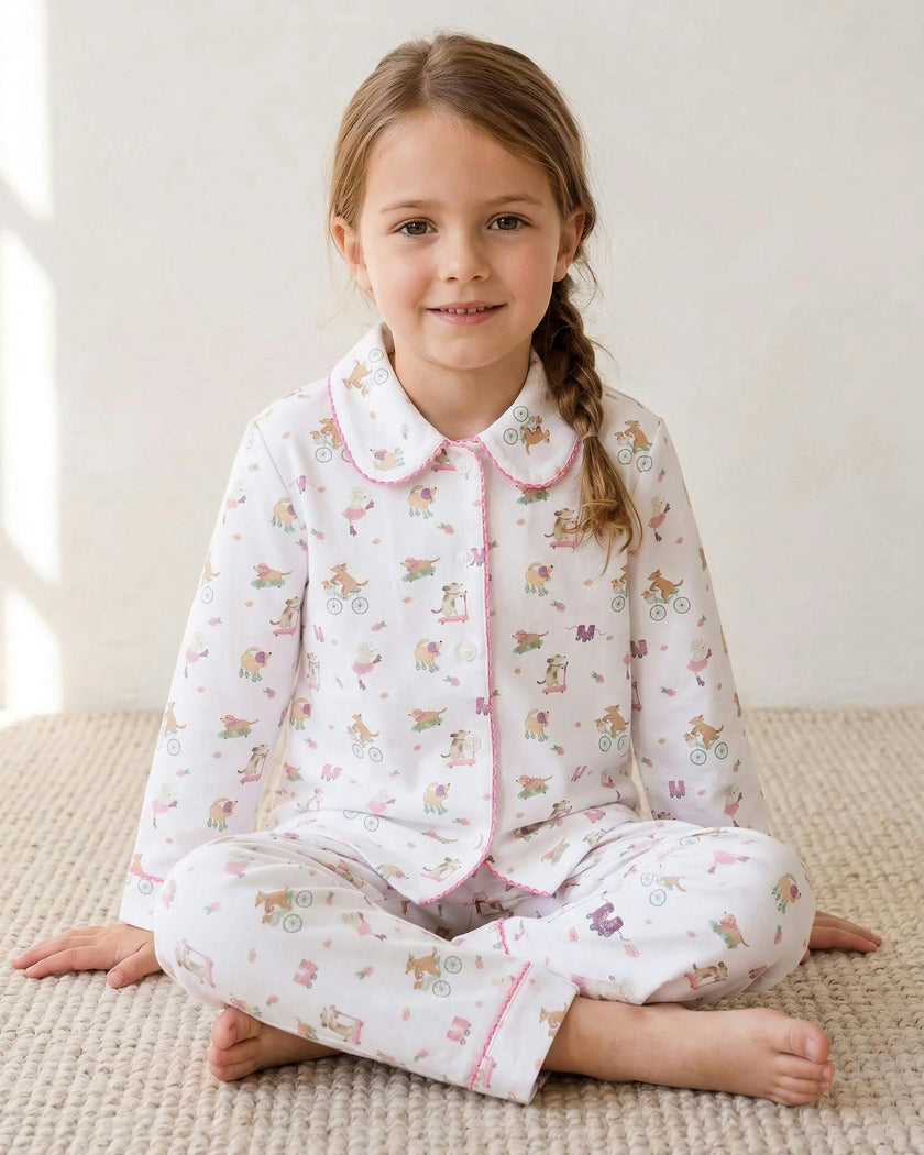Roller Pups Girl Pima Cotton Kids Long Pajama Set