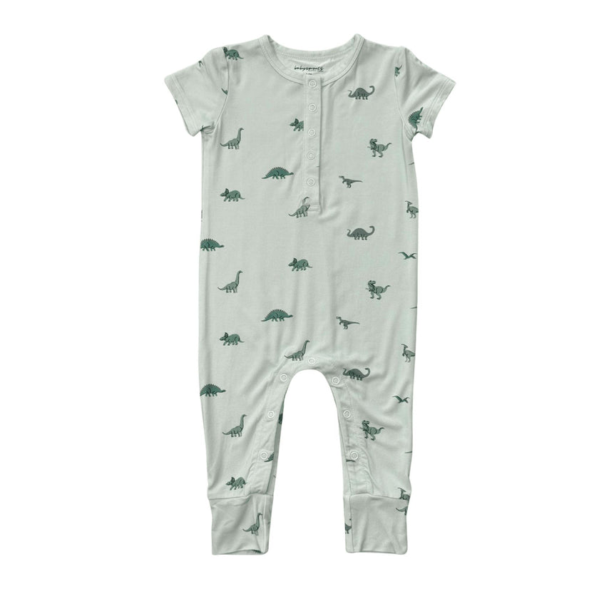 Baby Boy Short Sleeve Henley Romper in Dinosaur