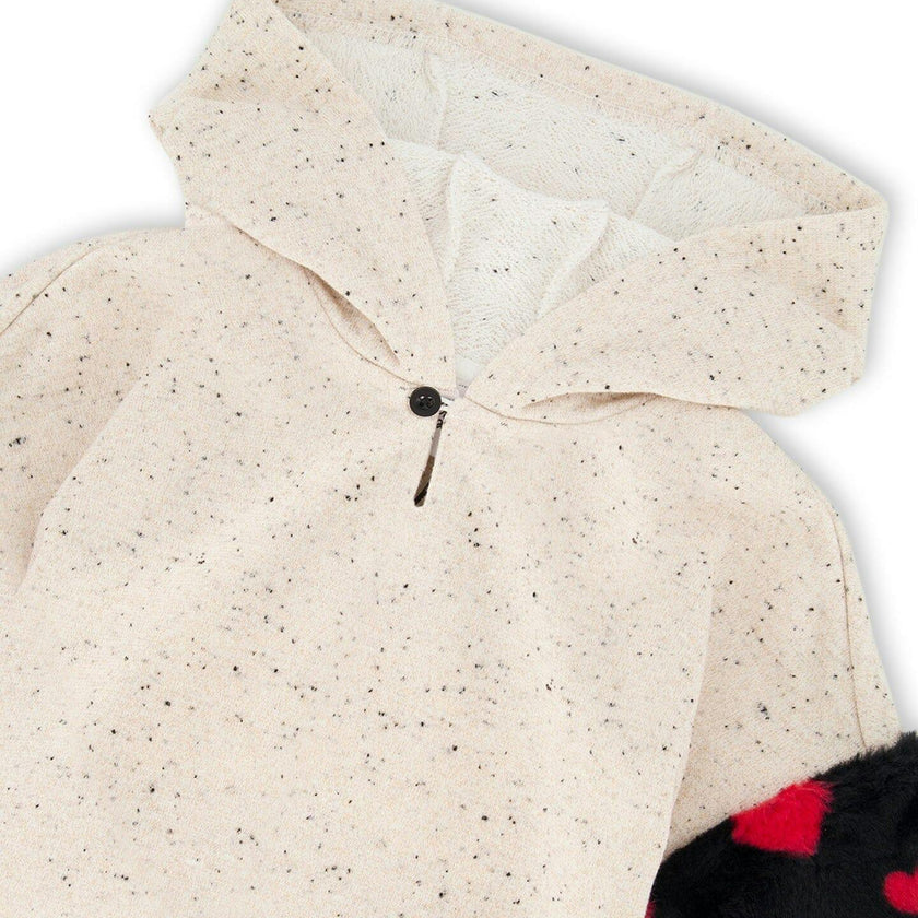 Hooded Glittering French Terry Dress Beige with Heart Bag