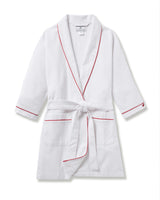 Kid's Flannel Robe in White with Red Piping