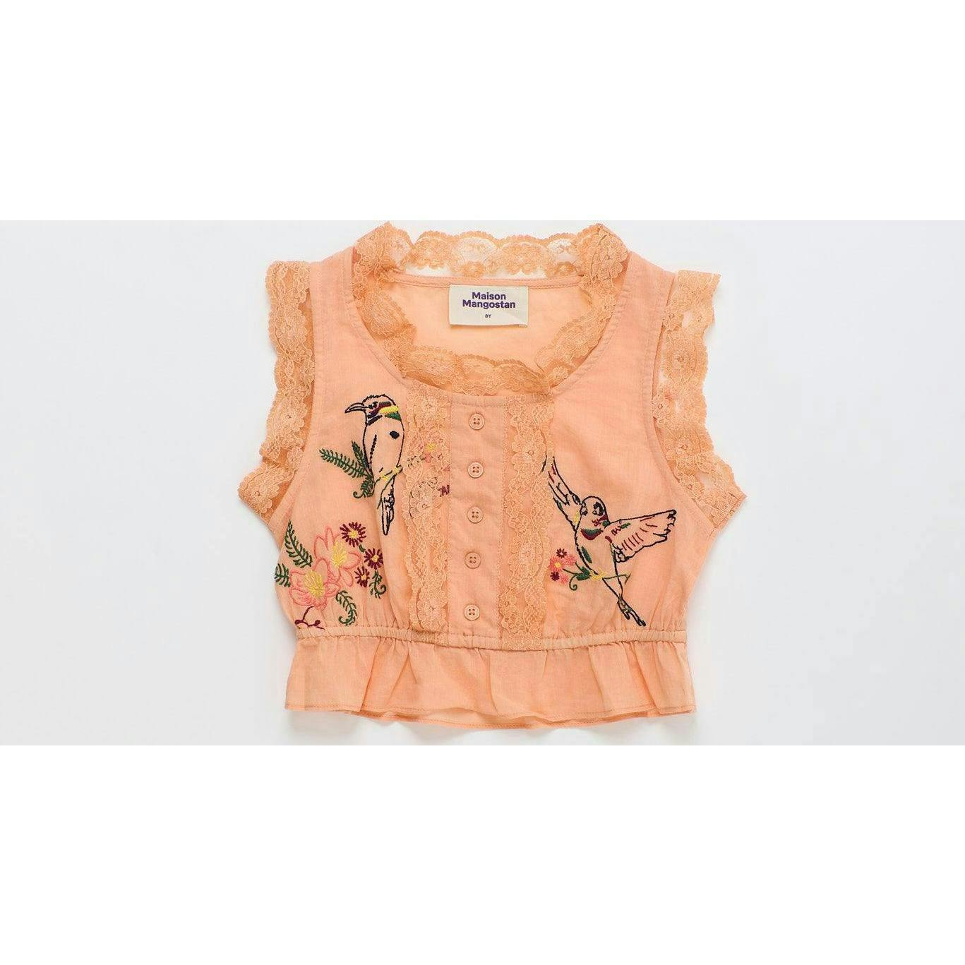 BIRDS EMBROIDERED TOP PEACH