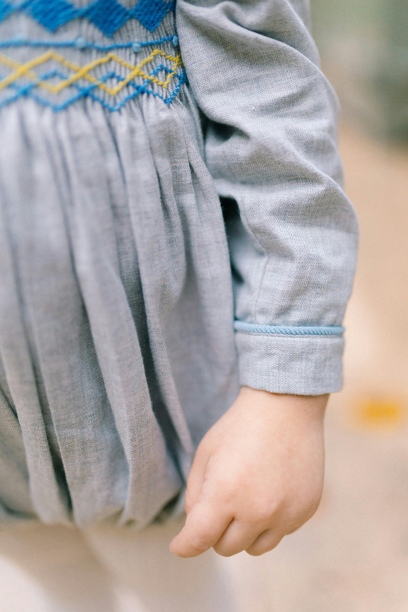 AMBRE FLANNEL GREY SMOCKED ROMPER