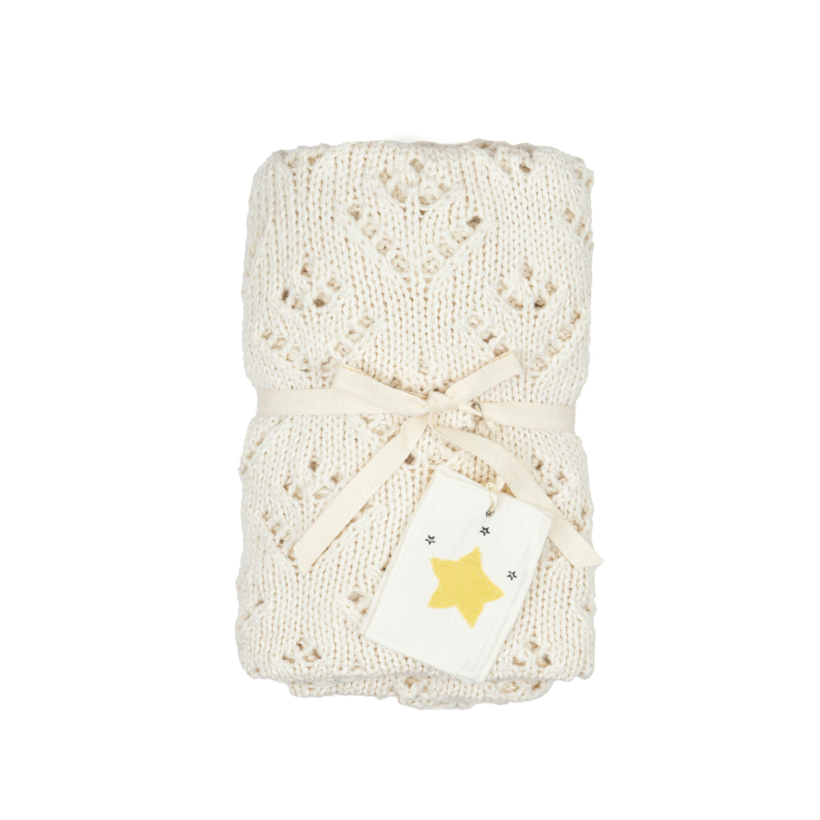 Knitted Blanket w/ Crochet Trim
