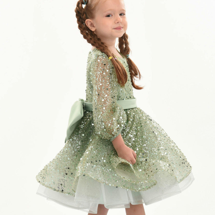Green Pradera Glimmer Tulle Bow Dress