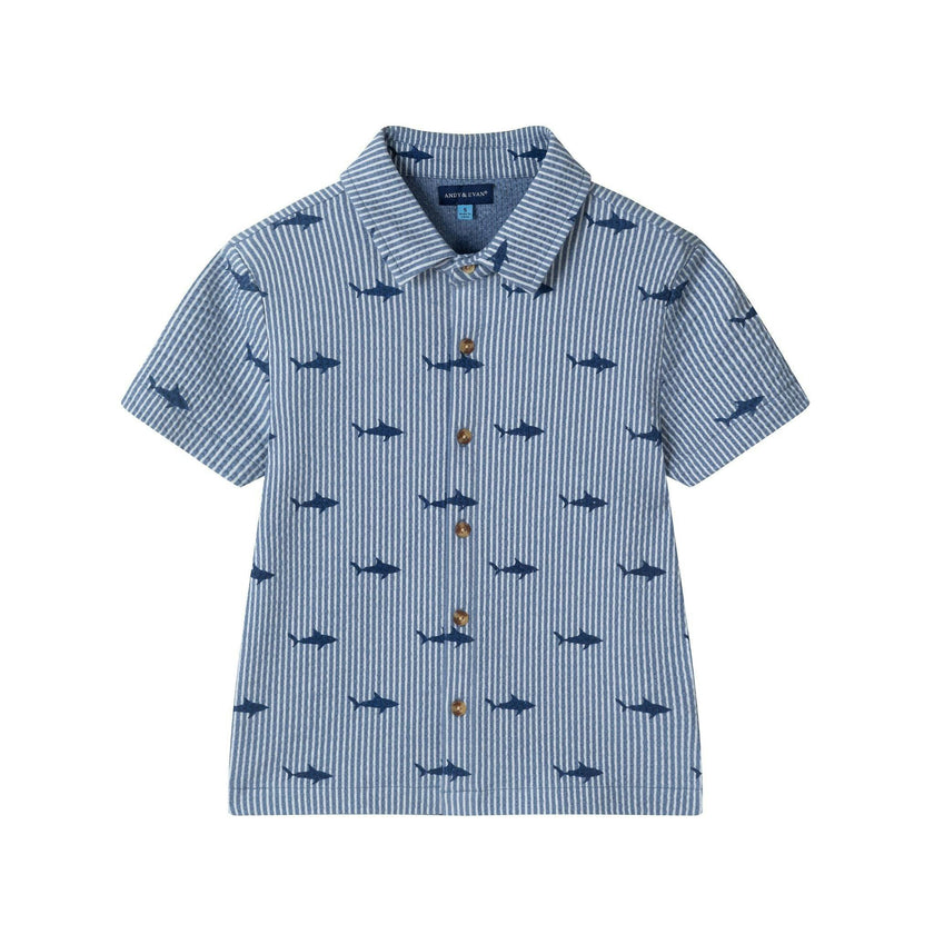 Boys Short Sleeve Cabana Set | Navy Stripe Shark