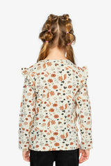 Long Sleeve Organic Cotton T-Shirt Beige With Squirrel Print