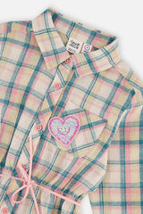 Shirt Dress with Belt Green and Pink Plaid