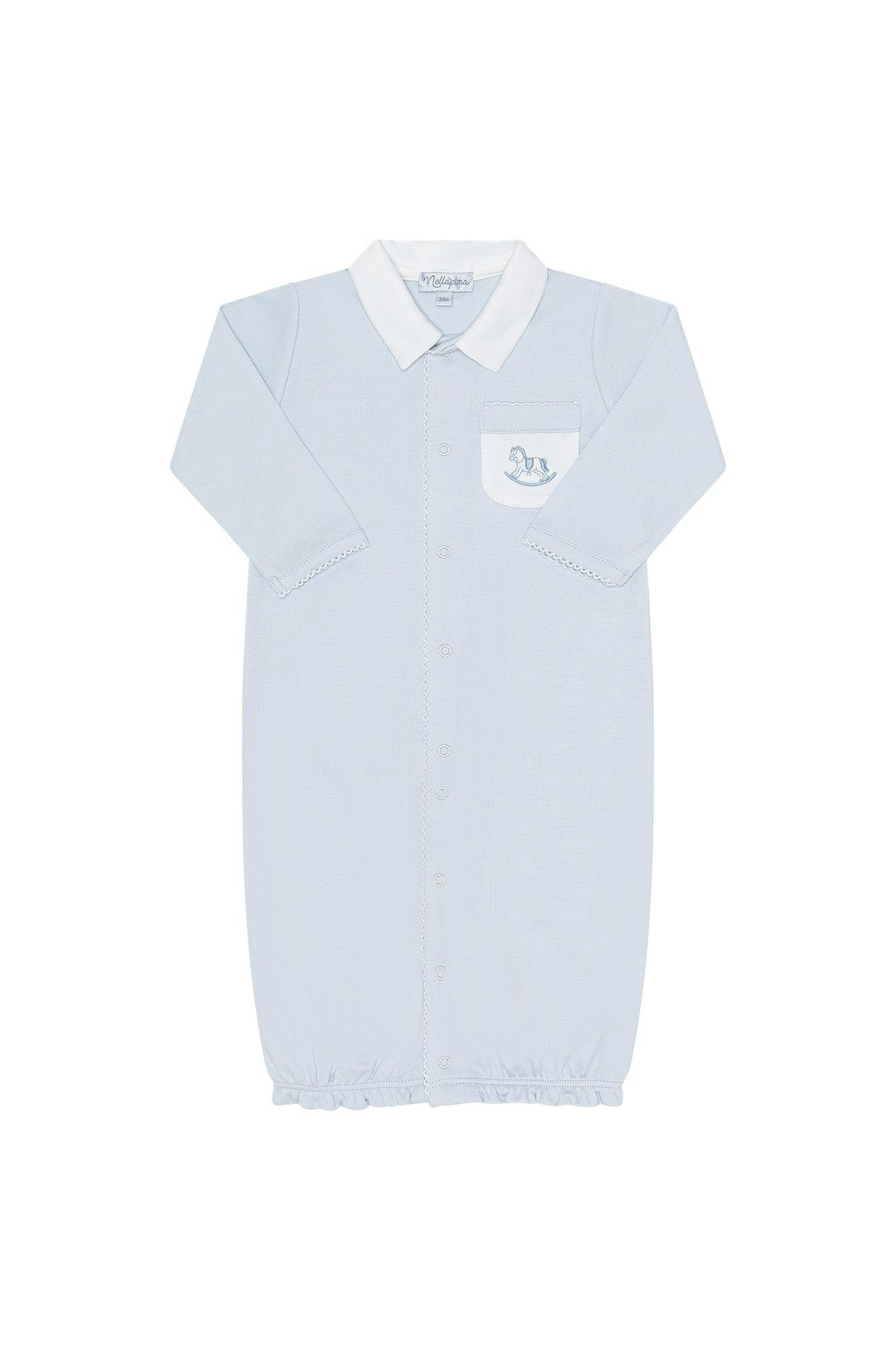 Blue Rocking Horse Embroidered Converter Gown