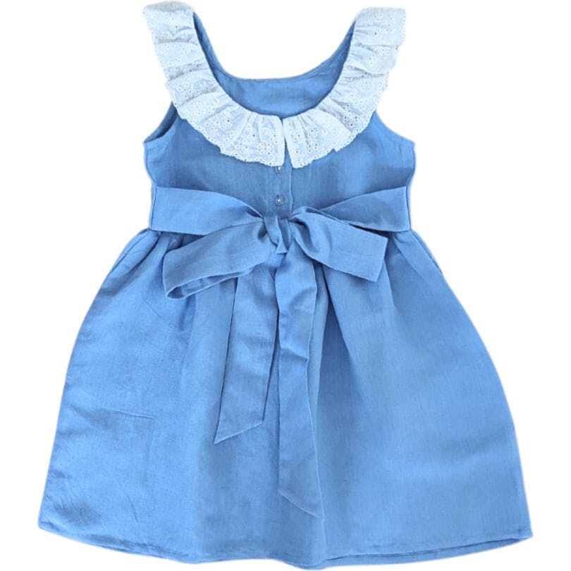 Blue Linen Lace Collar Dress