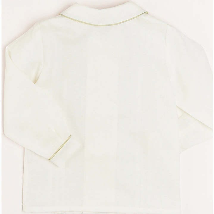 Double-Breasted Peter Pan Collar Shirt with Green Silk Piping (12mths-10yrs)