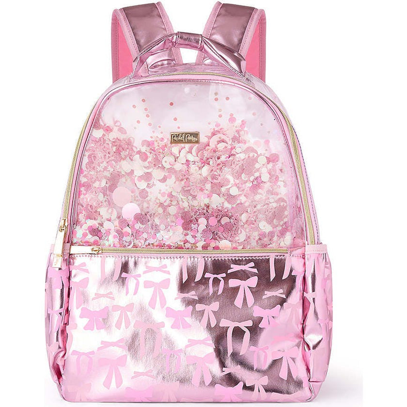 Pink Bow Confetti Clear Backpack by Packed Party | 17" Cute Backpack for Adults