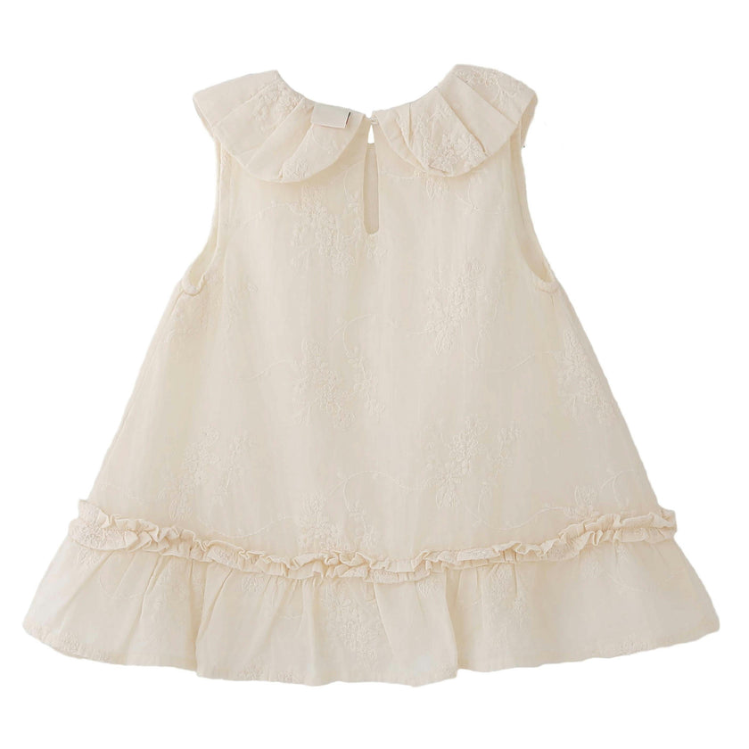 Cream Embroidered Collar Dress