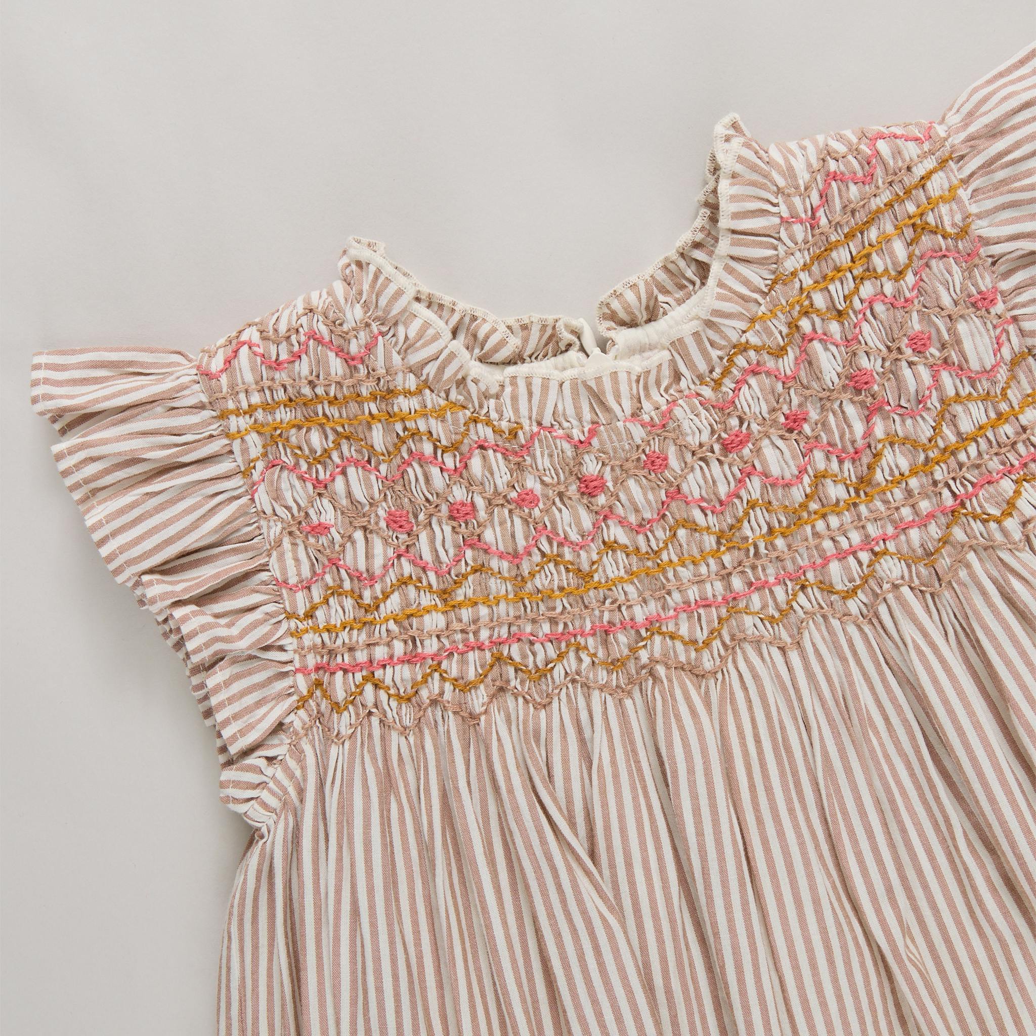 Girls Stevie Dress - Tawny Brown Stripe