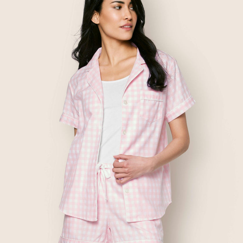 Women's Twill Pajama Short Set in Pink Gingham