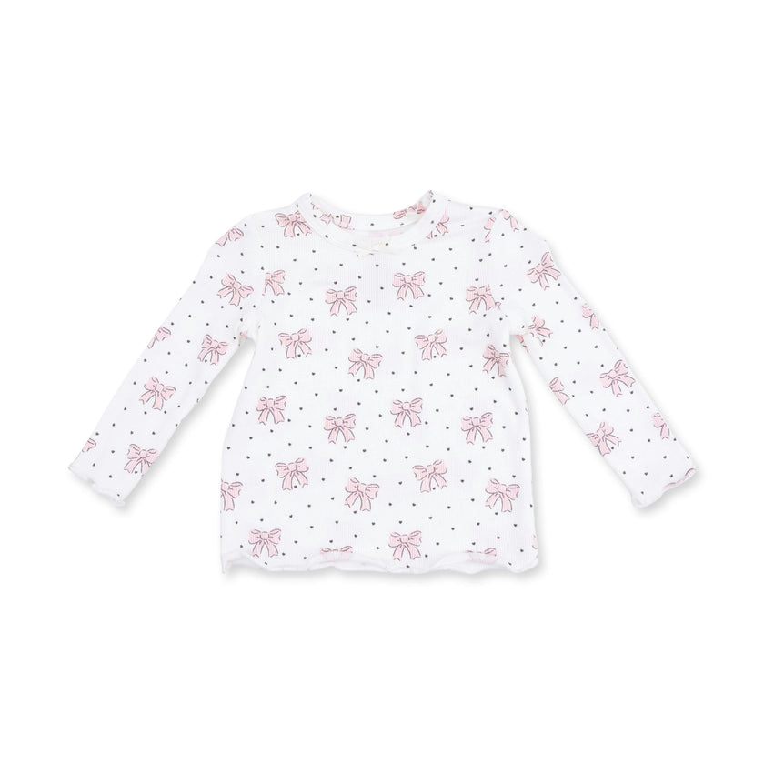 Bows and Hearts - Long Sleeve Lettuce Edge Tunic Top