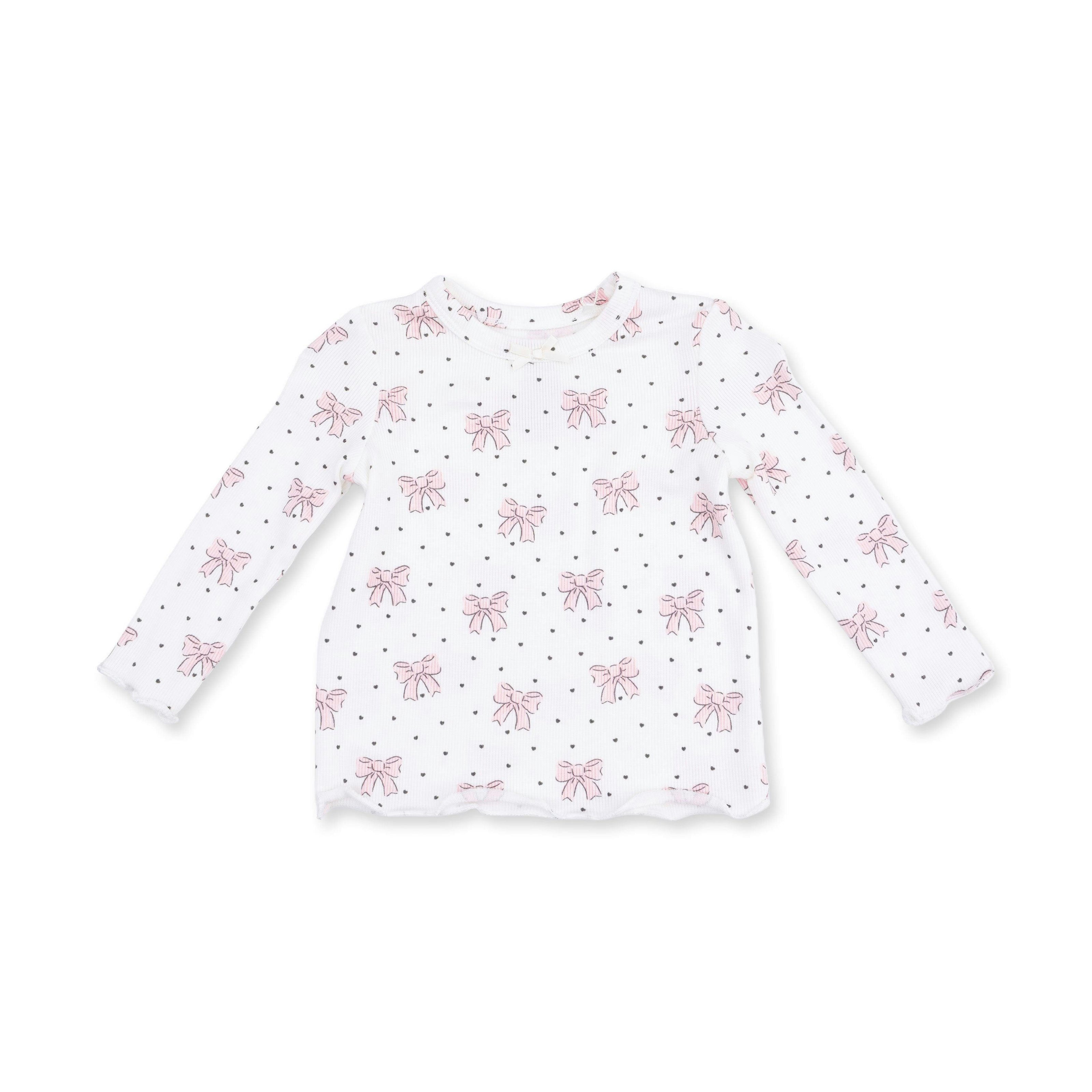 Bows and Hearts - Long Sleeve Lettuce Edge Tunic Top