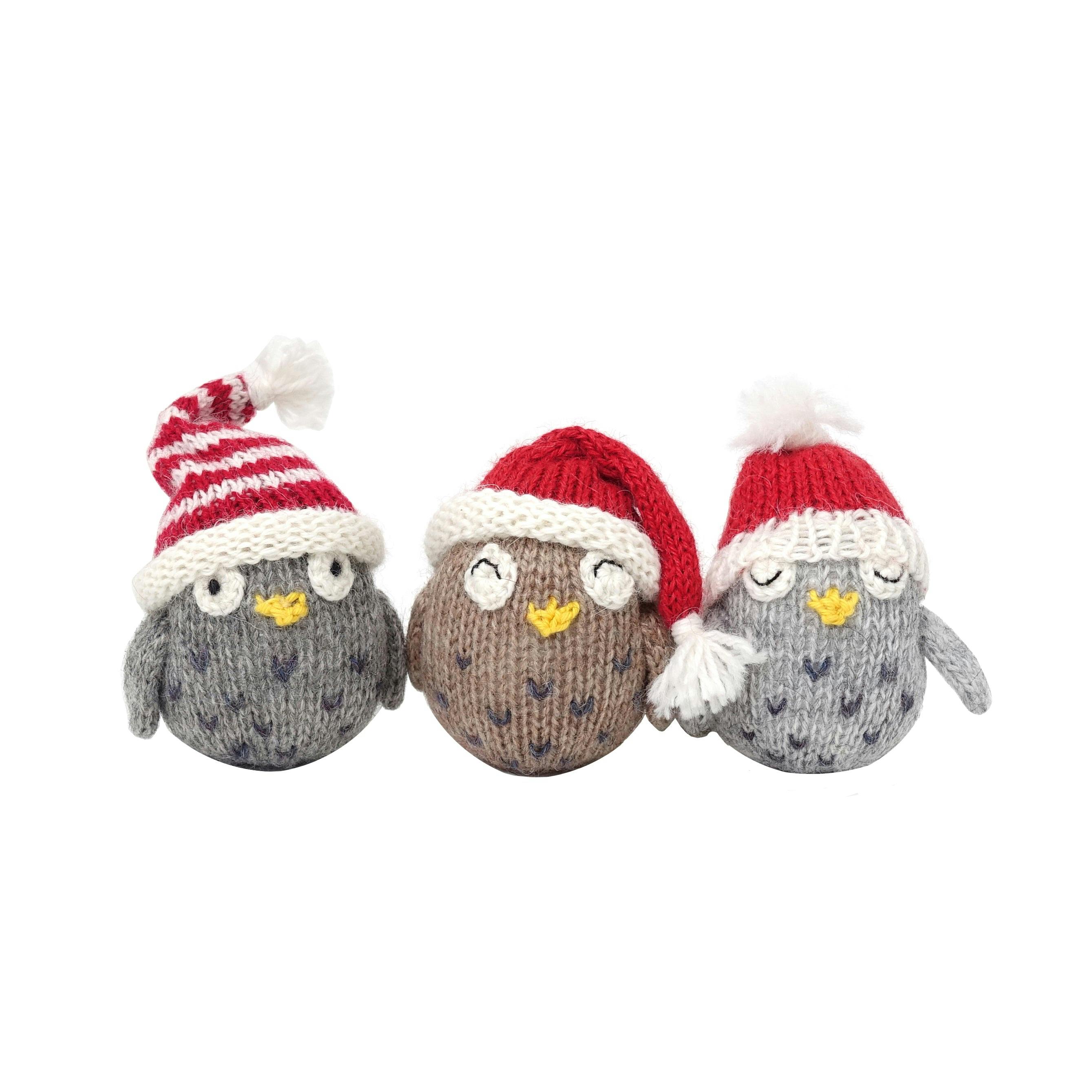 Tiny Owls with Hats Ornaments