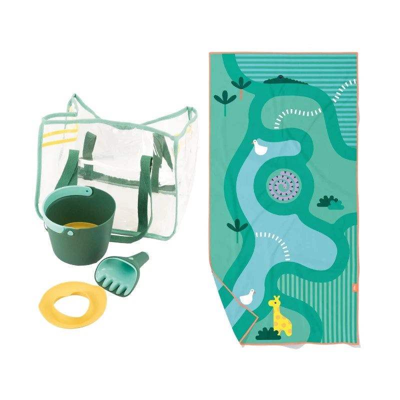 Quut Beach Bag Set Green + Safari Play Towel