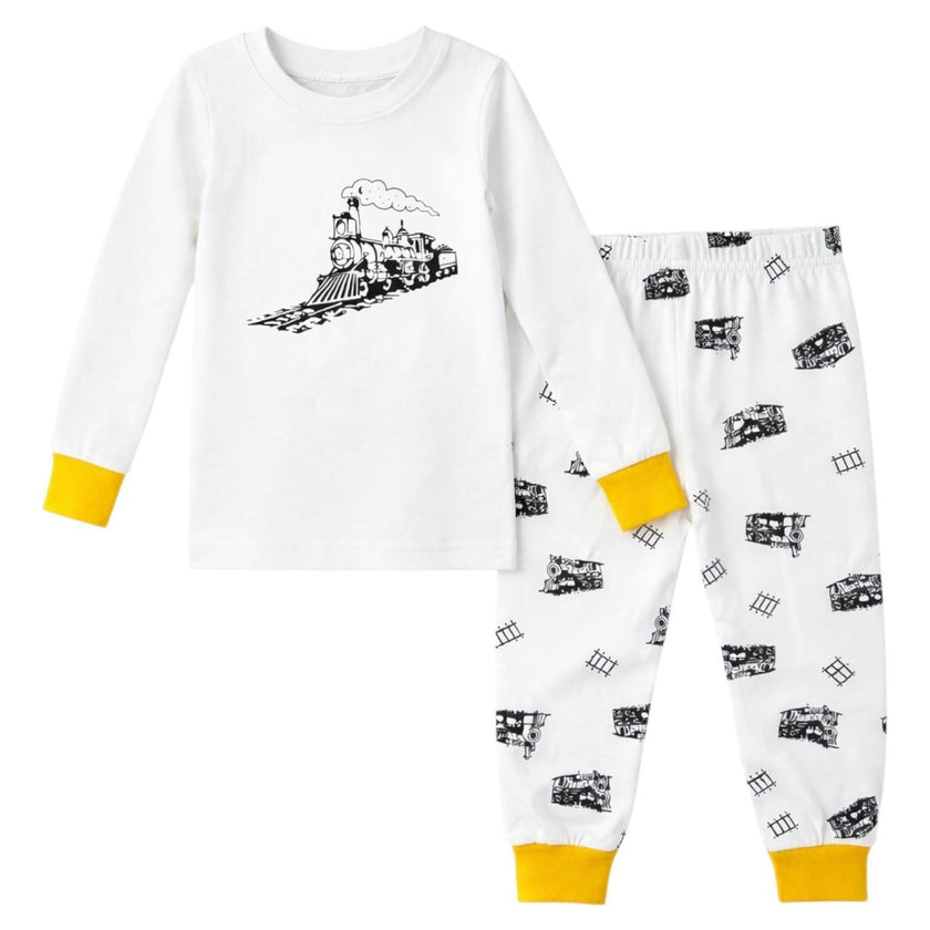 Kids and Toddlers Trains Long Sleeve Snug Fitted Soft Pajamas Set