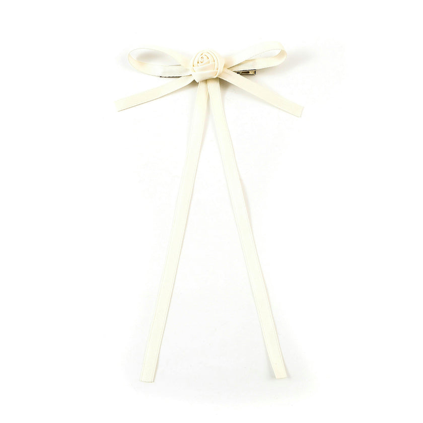 Halo Luxe Darla Rose Satin  Bow Hair Clip - Ivory