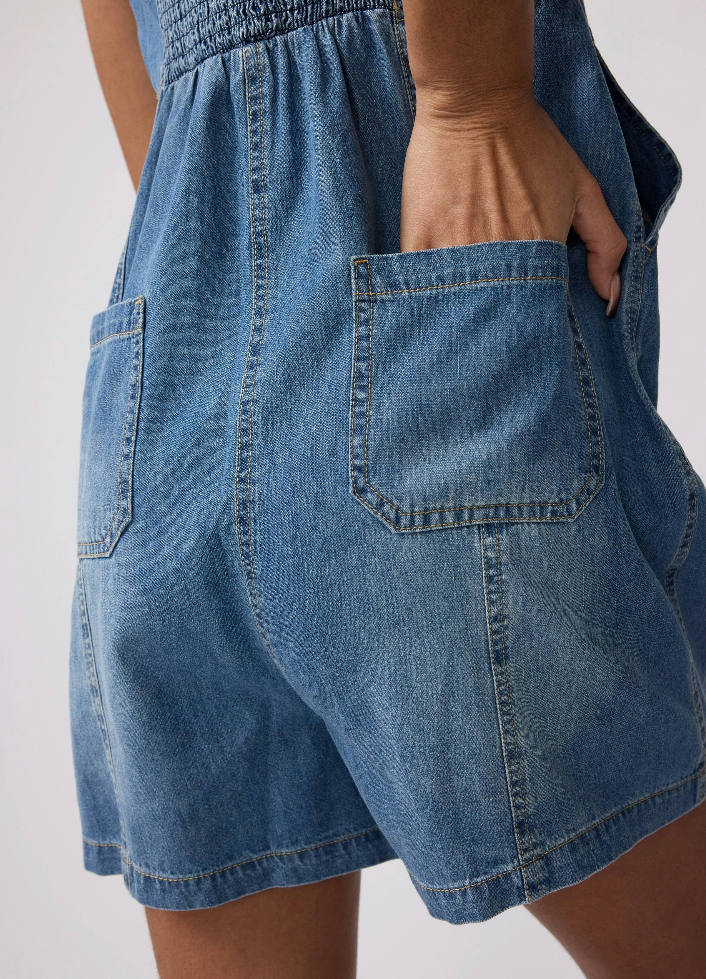 Sleeveless Soft Denim Maternity Romper