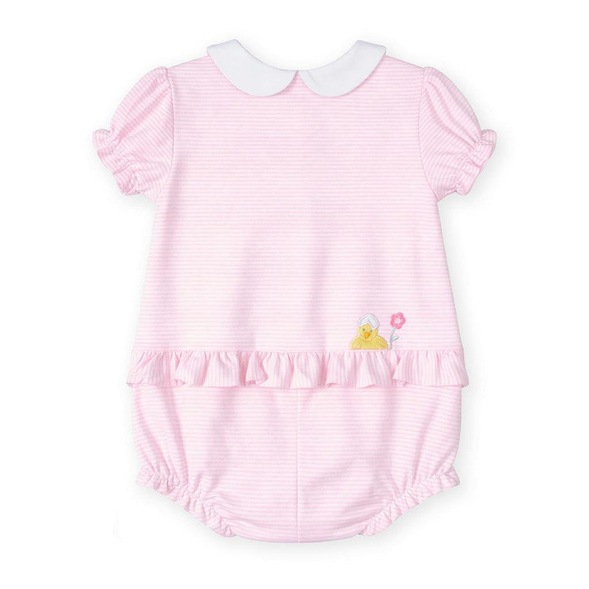 Stripe Knit Romper With Flowers & Chick