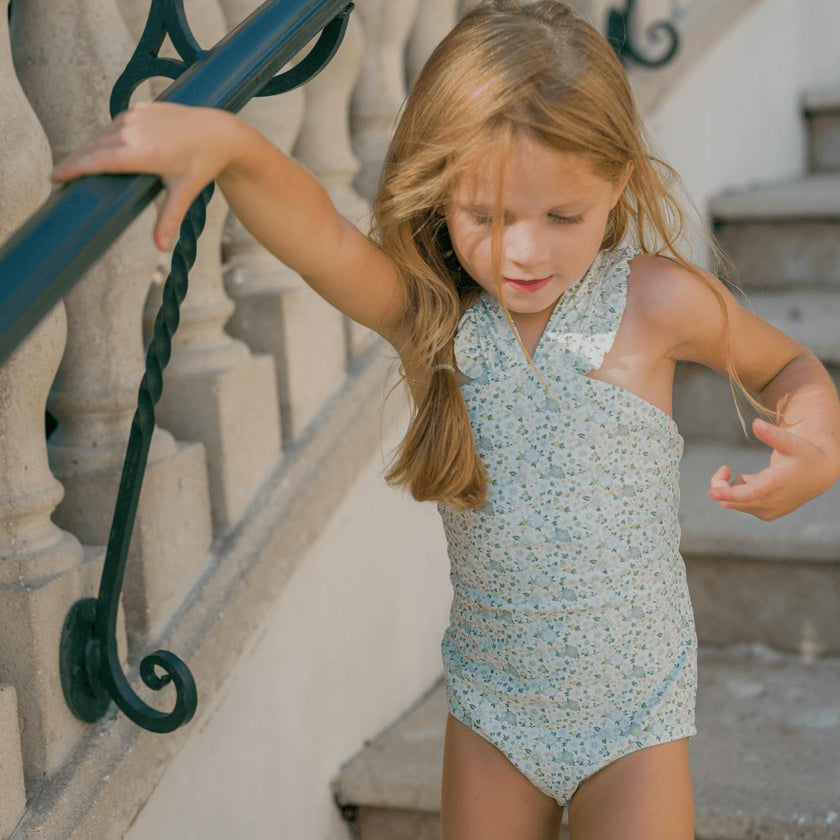 girls sea marsh floral v-neck crossover one piece