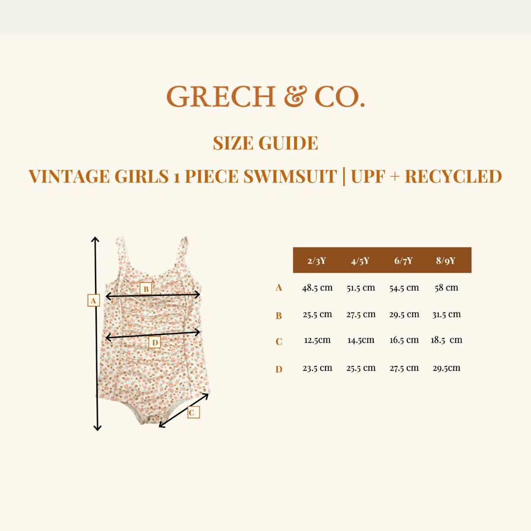 Vintage Girls 1 Piece Swimsuit | UPF + Recycled - Pegasus