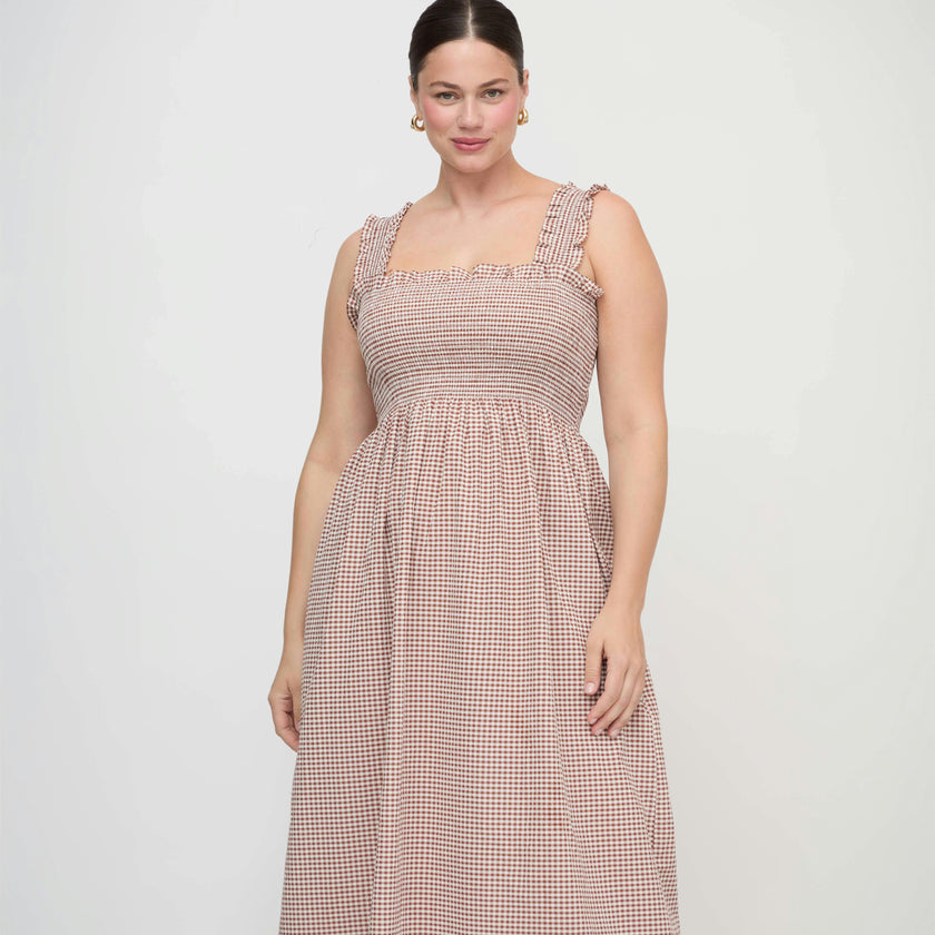The Ashlyn Nap Dress - Cognac Gingham