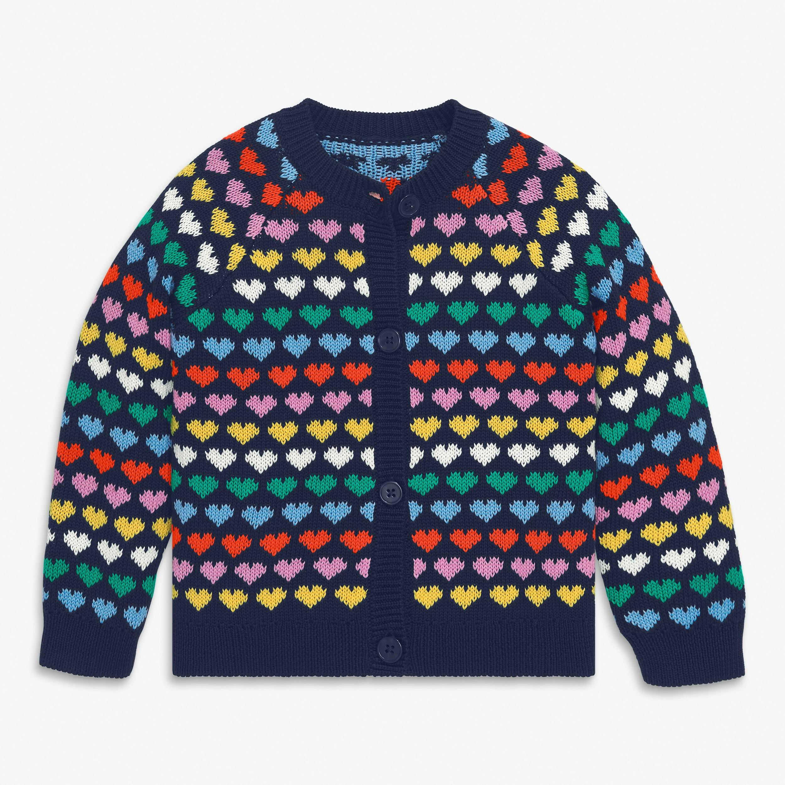 Kids cardigan in rainbow hearts