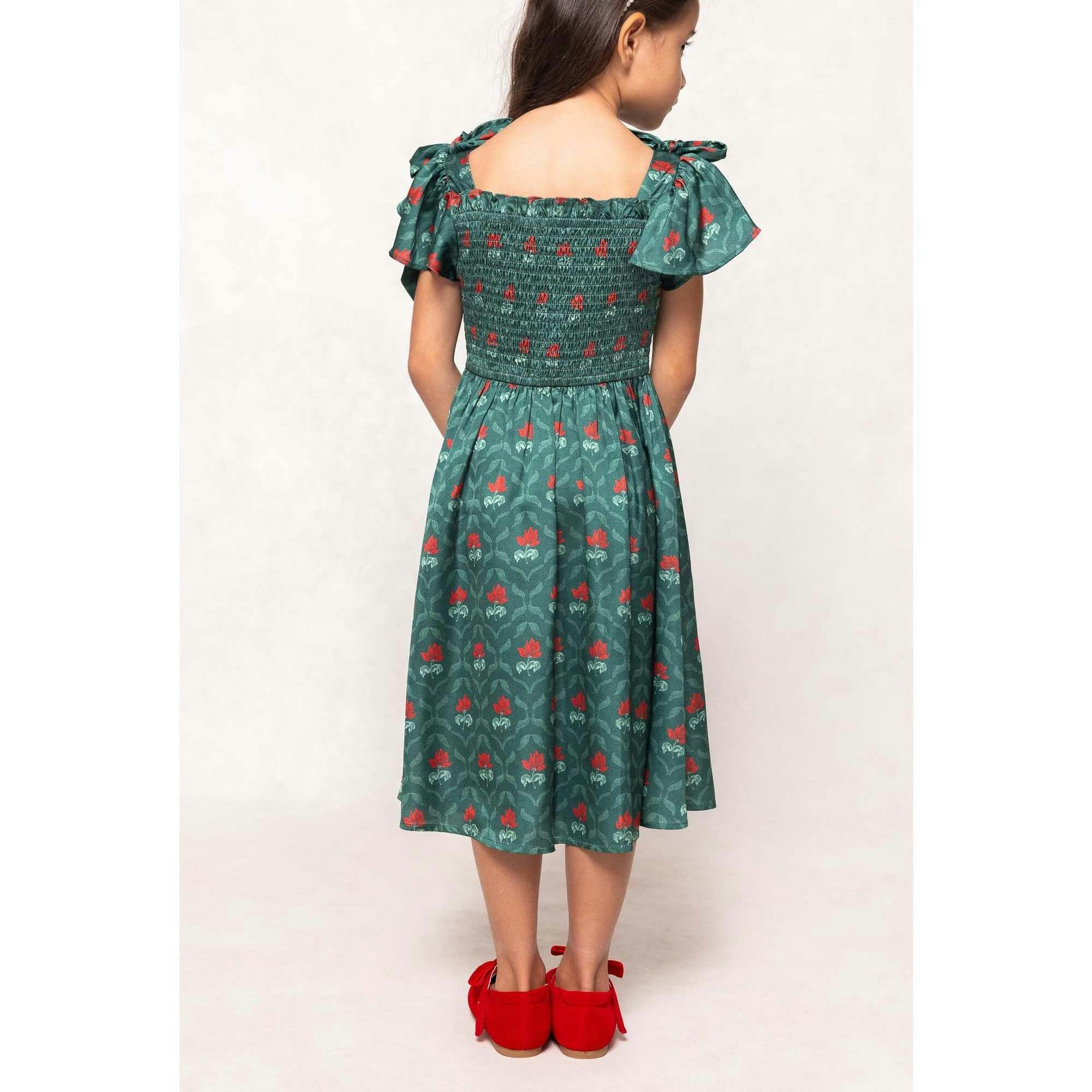 Mini Rayna Dress in Green Floral Block