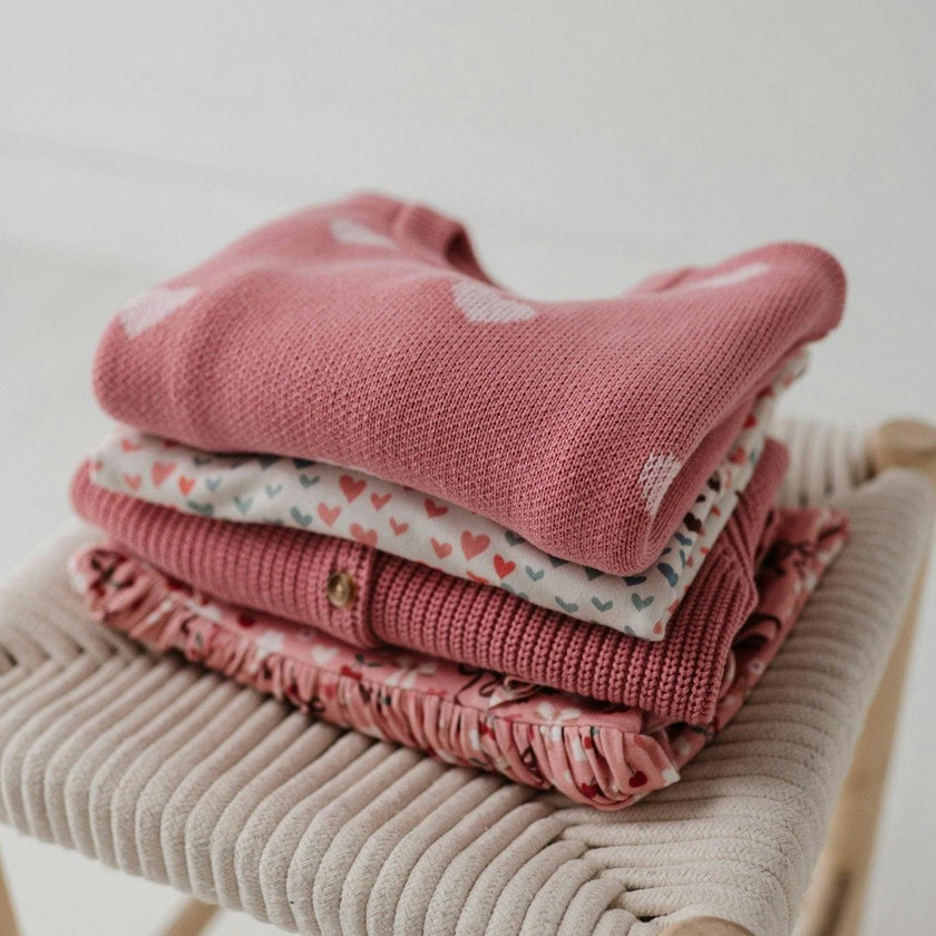 Girls Knit Sweater in Pink Hearts