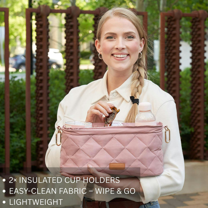 ZICOTO Beautiful Stroller Organizer Bag - Easy to Install Stroller Caddy incl. Cup Holder Attachment - Perfectly Sized Accessories For Any Stroller