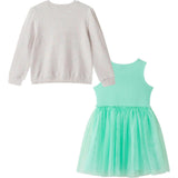 Girls Chenille Floral Sweatshirt & Tulle Tank Dress Set | Aqua