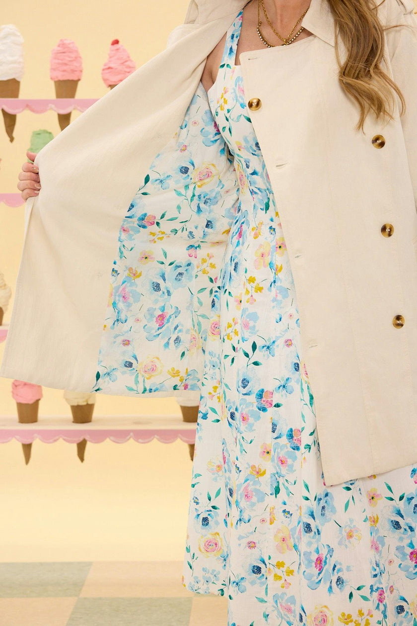 Linden Trench Coat in Blue Bouquet