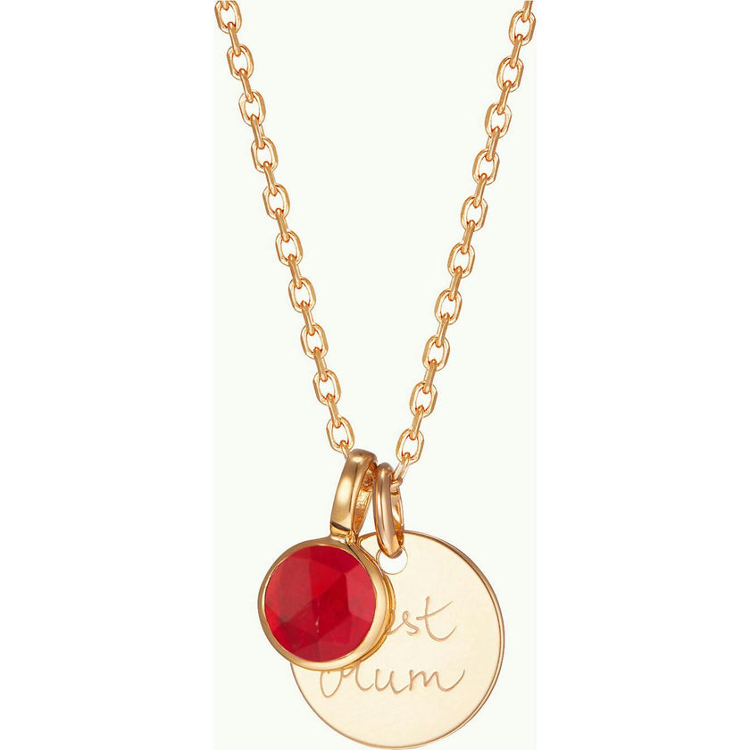Personalized Message & Birthstone Necklace, 14k Gold Plated