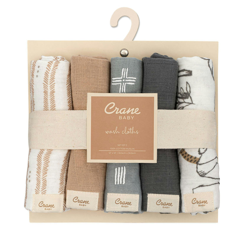 Ezra Woodland Animal Cotton Washcloth (Set of 5)