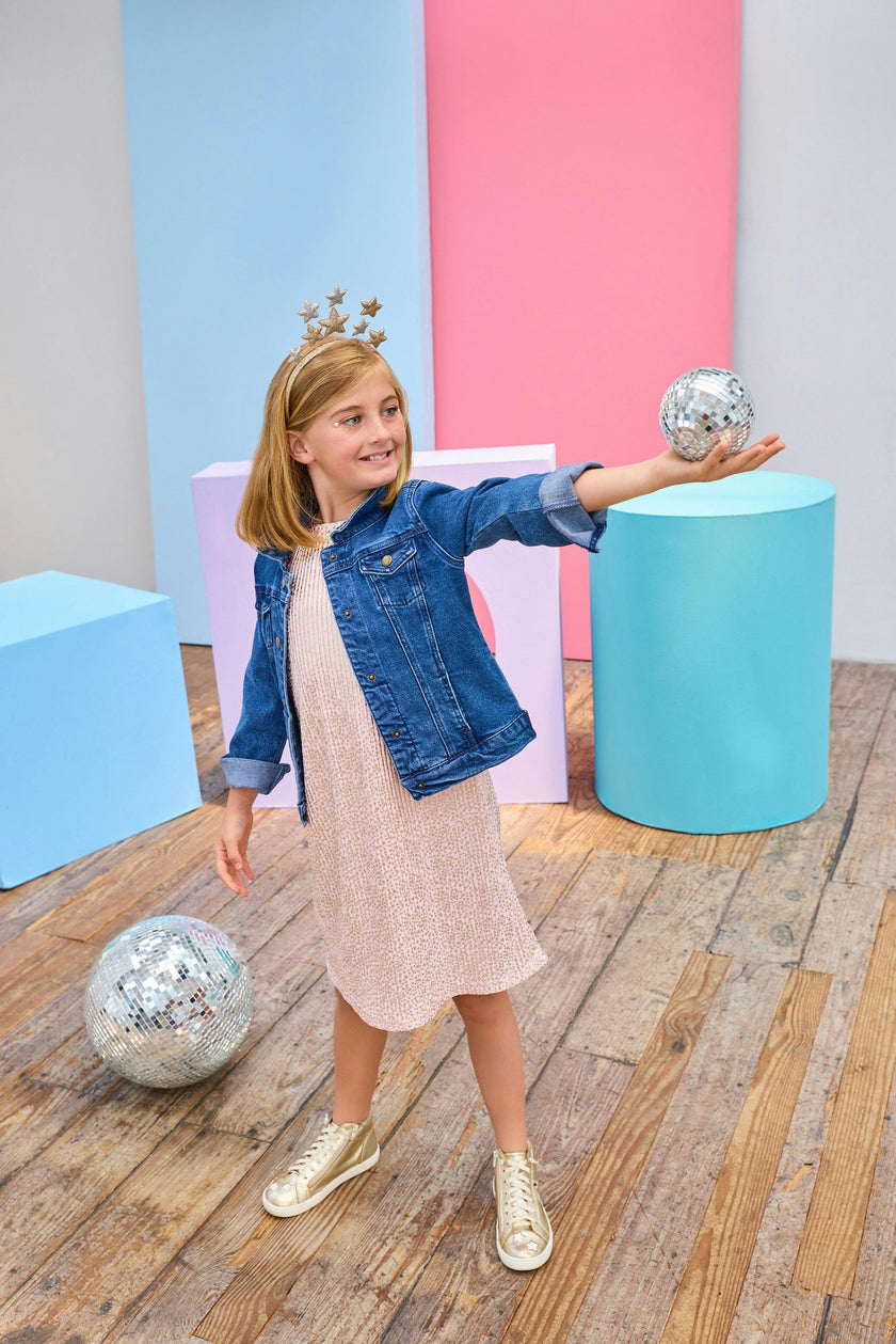 Swing Dress - Pink Crinkle Stars