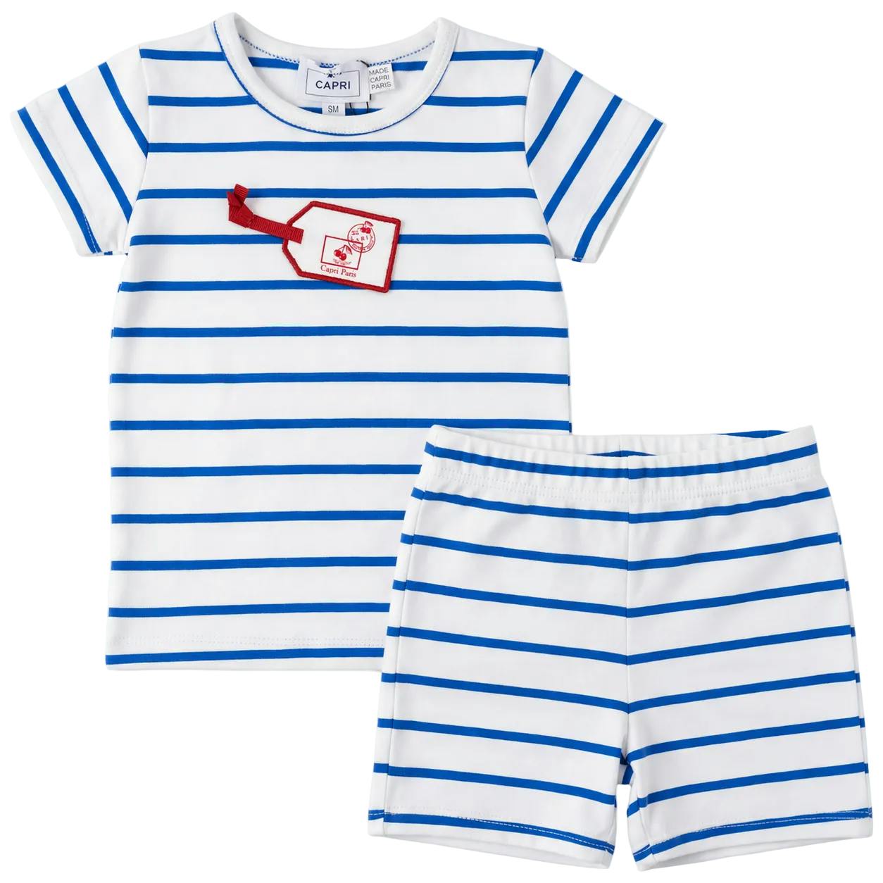 Striped Tag Applique Shorts Set