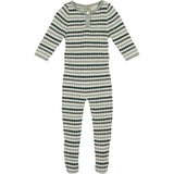 Rib Knit Striped Round Neck Long Sleeve Polo Footie