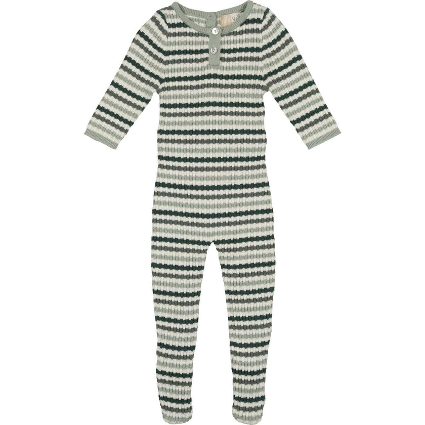 Rib Knit Striped Round Neck Long Sleeve Polo Footie