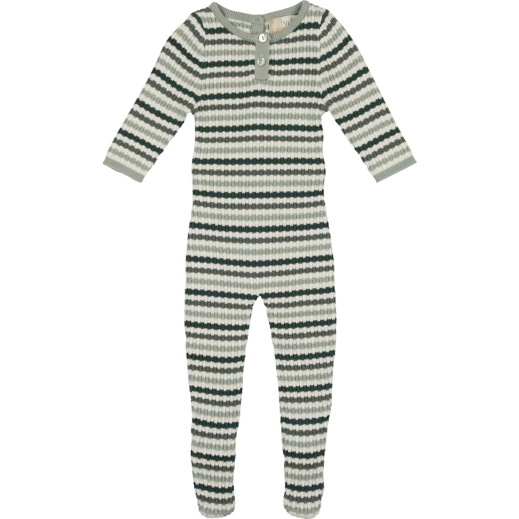 Rib Knit Striped Round Neck Long Sleeve Polo Footie