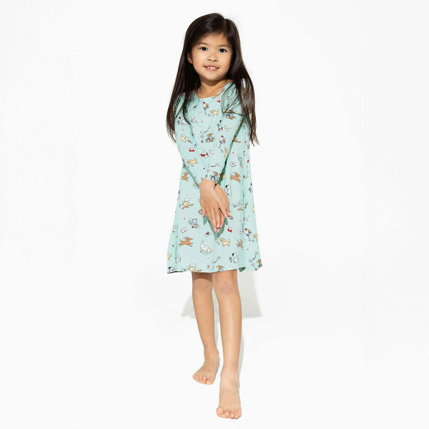 Valentines Pups Bamboo Girls' Long Sleeve Dress