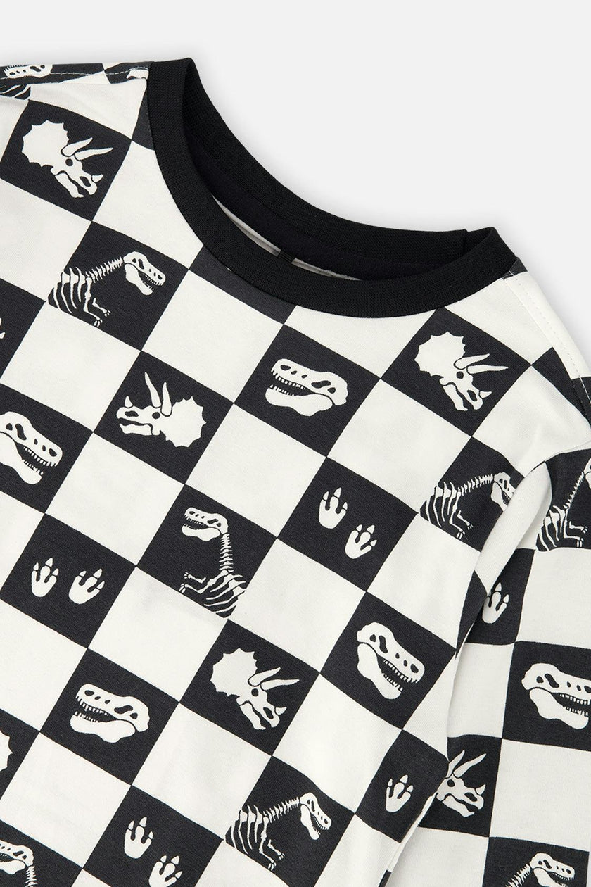 Organic Cotton Long Sleeve T-Shirt Black and White Checker