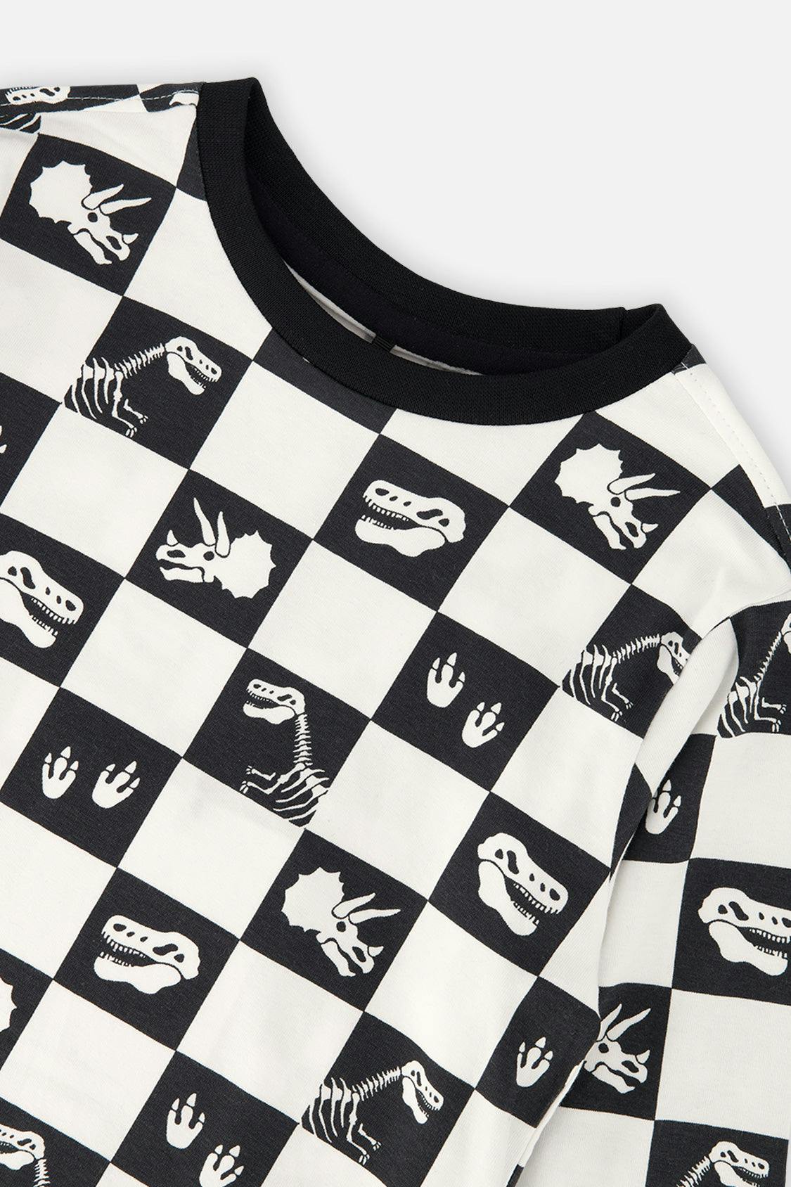 Organic Cotton Long Sleeve T-Shirt Black and White Checker