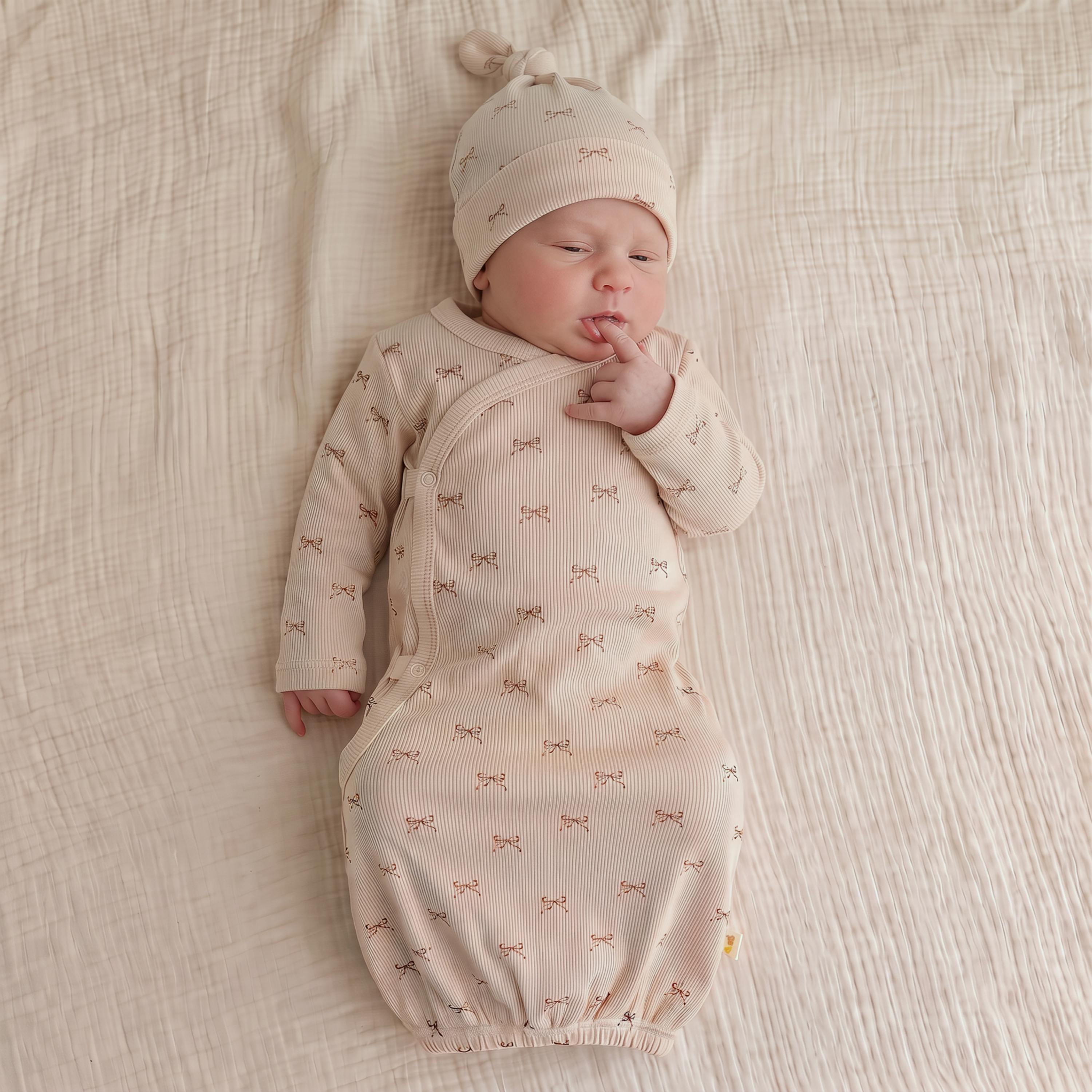 Organic Kimono Infant Sleep Gown - Tiny Bows