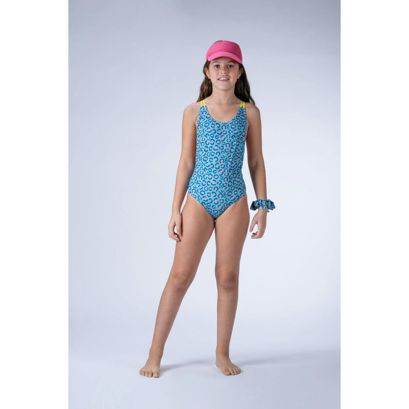 Animal Dots & Solid Strap Swimsuit, Multi