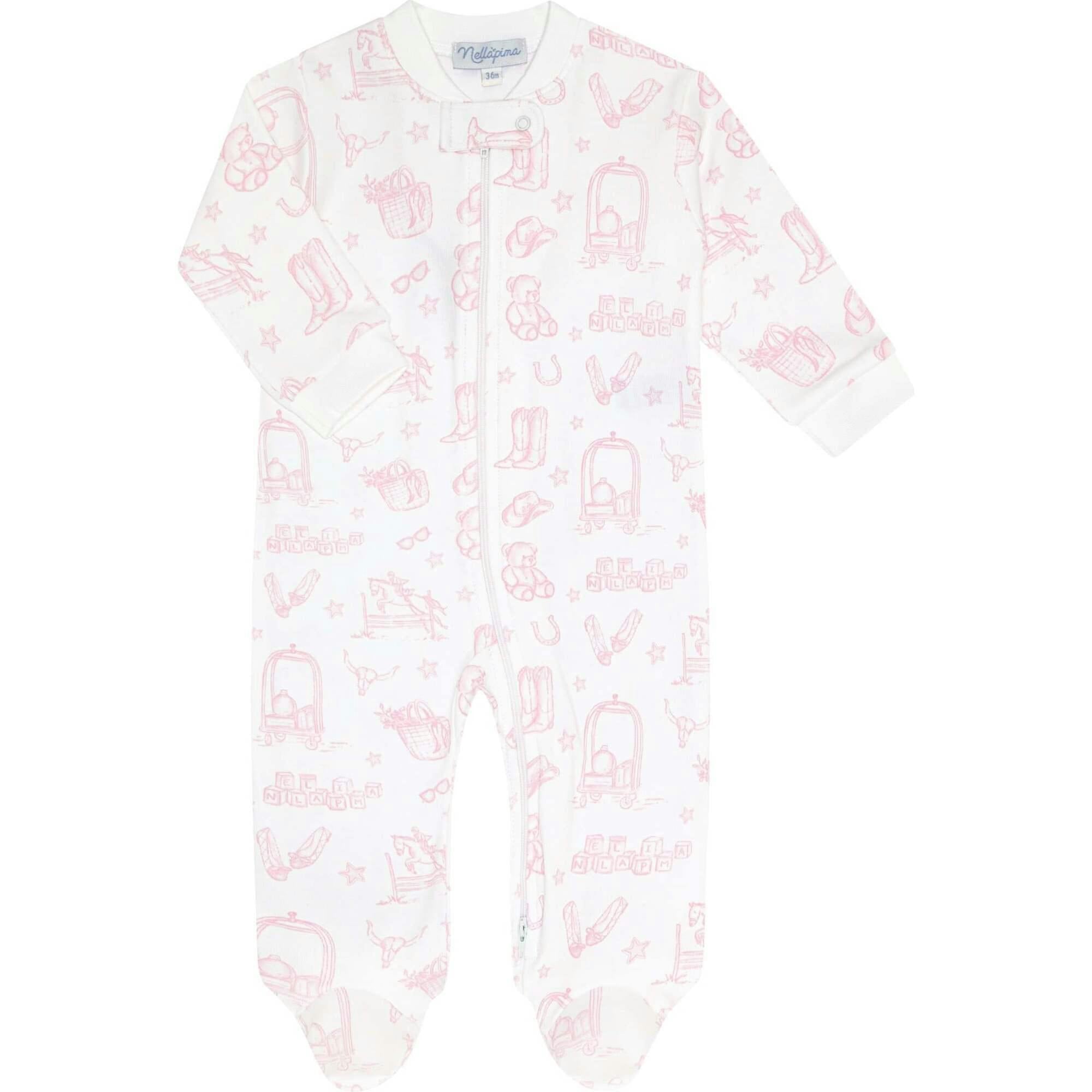 Pink Lone Star Toile Zipper Footie