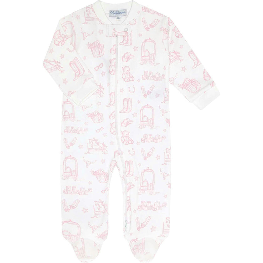 Pink Lone Star Toile Zipper Footie